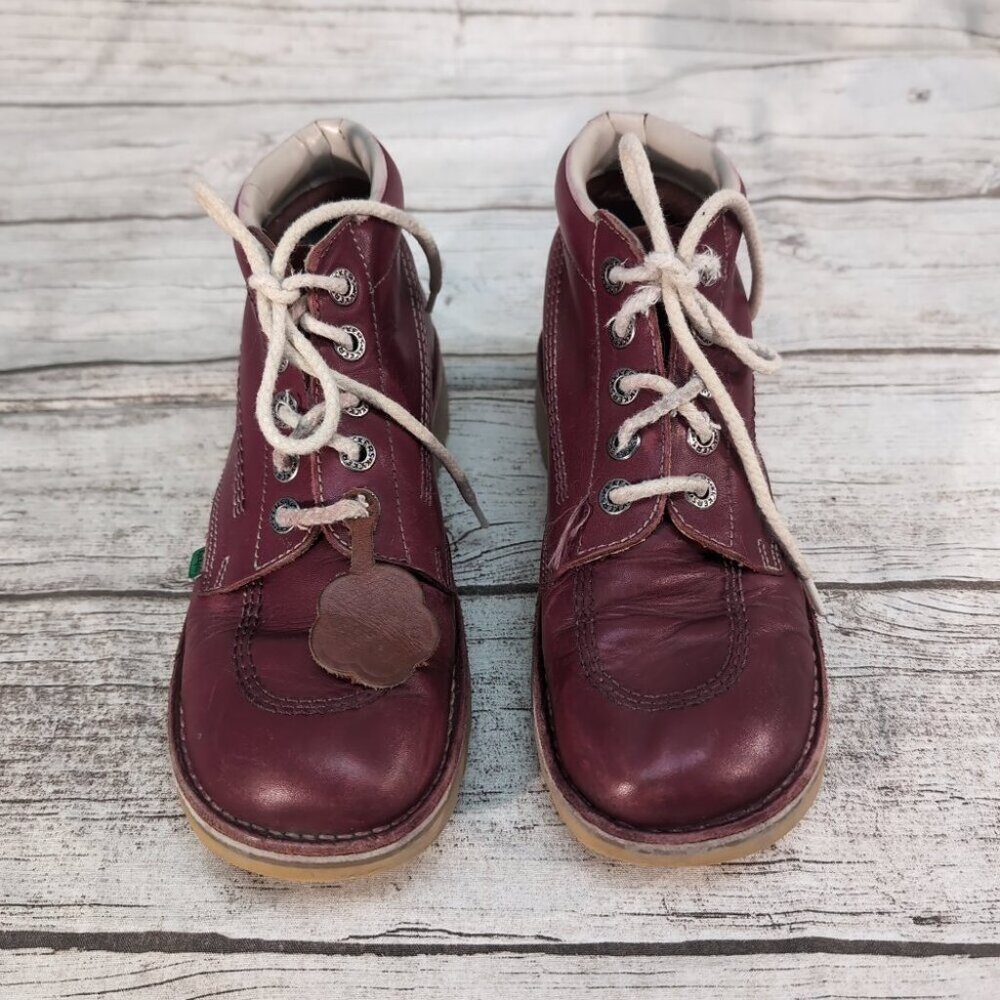 Kickers Kick Hi Boots Burgundy Leather Lace-Up Ankle Boots – Unisex